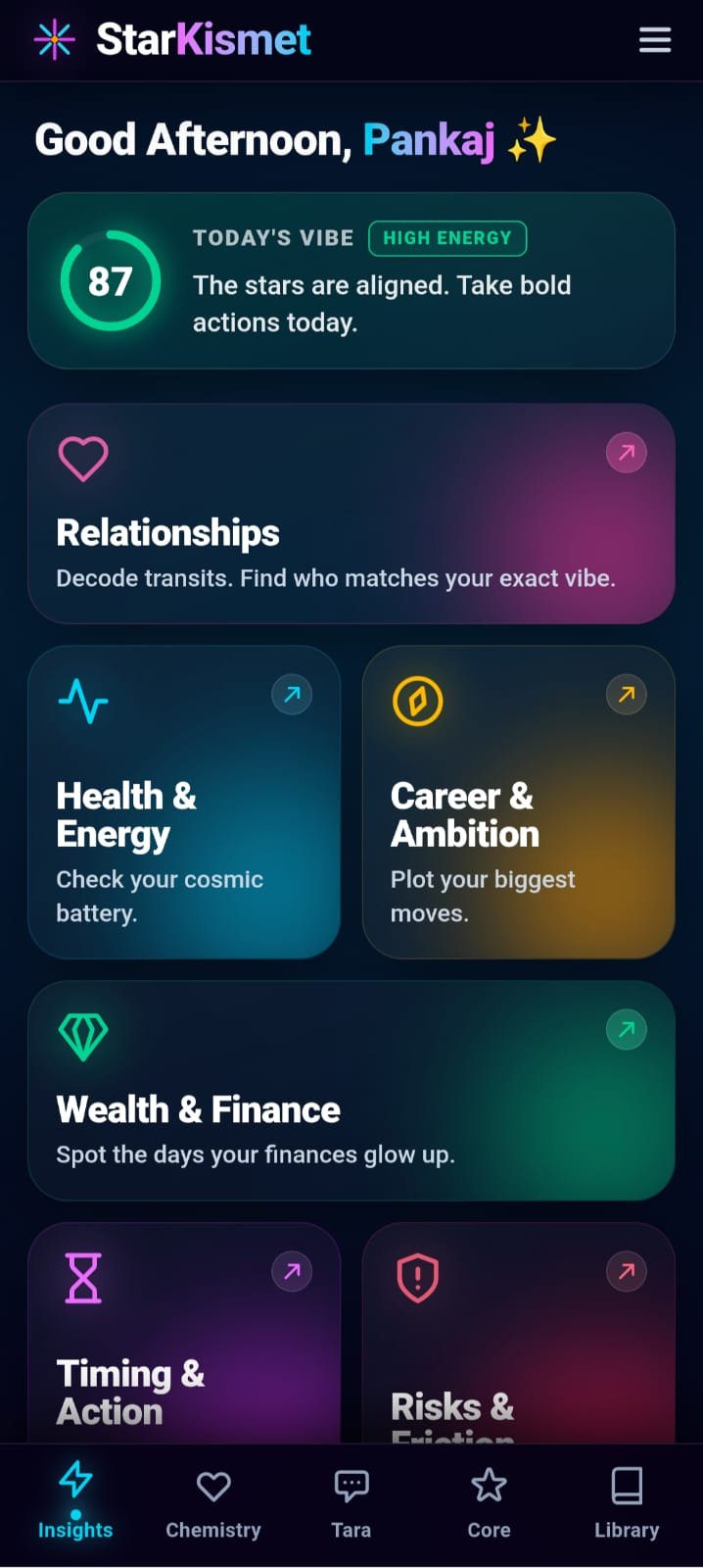StarKismet App Dashboard Interface
